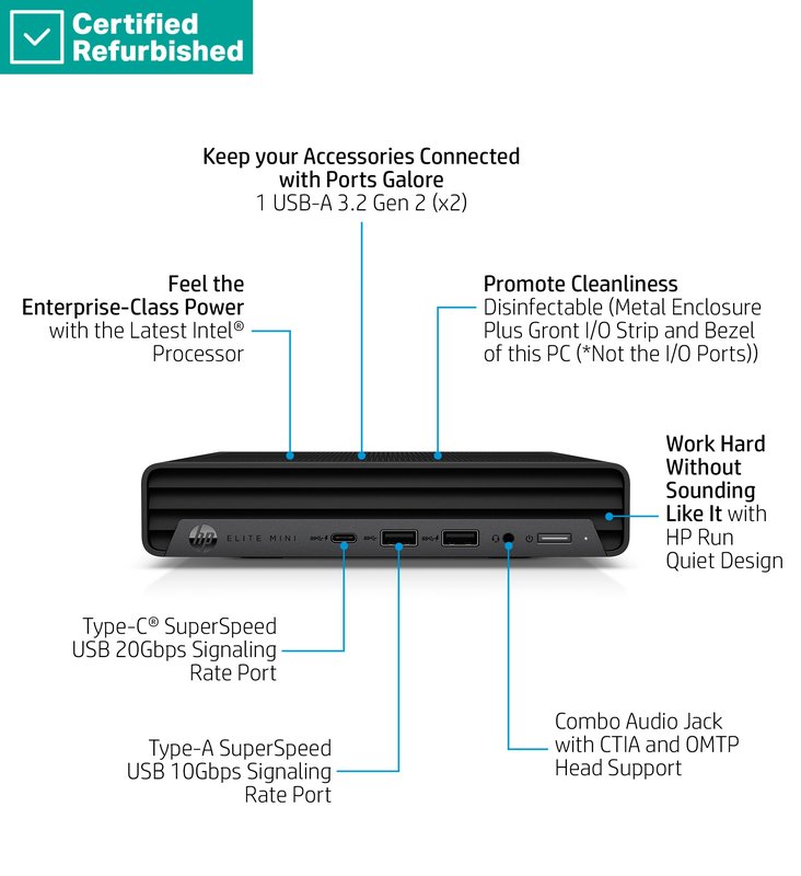 RENEW SILVER HP Elite 800 G9 Mini - i5-14500T, 8GB, 256GB SSD, USB Mouse, Win 11 Pro, 1 years thumbnail 4