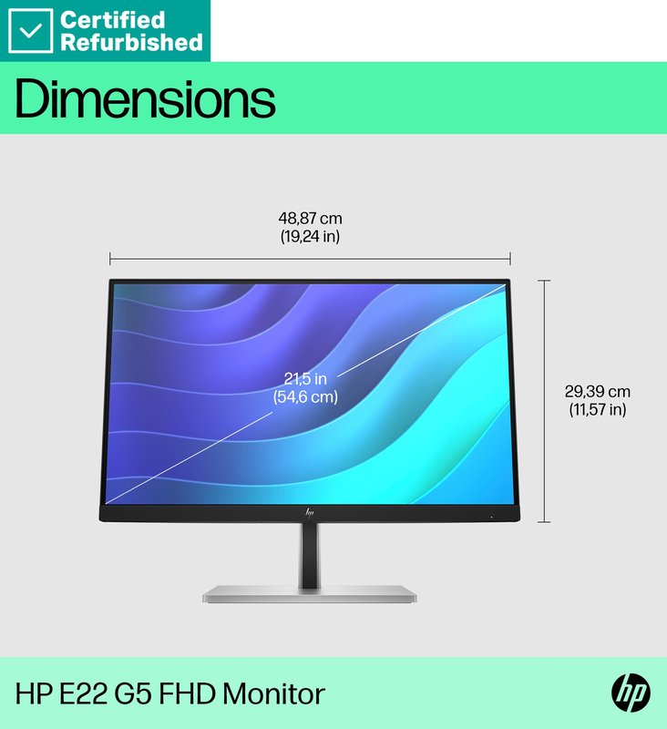 RENEW SILVER HP E22 G5 FHD Monitor - 21.5" 1920x1080 FHD 250-nit 75Hz AG, IPS, HDMI/DisplayPort, 4x USB-A, height adjustable/tilt/swivel/pivot, 1 years thumbnail 6