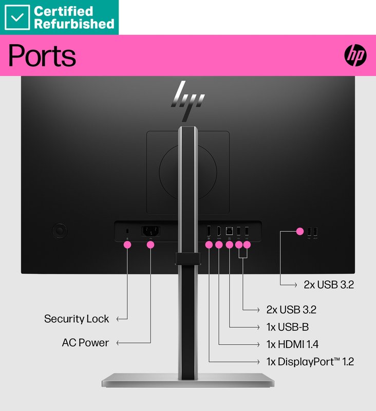 RENEW SILVER HP E24t G5 FHD Touch Monitor - 23.8" 1920x1080 FHD 300-nit Touch 75Hz AG, IPS, HDMI/DisplayPort, 4x USB-A, height adjustable/tilt/swivel/pivot, 1 years thumbnail 7