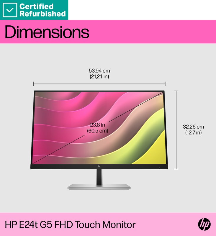 RENEW SILVER HP E24t G5 FHD Touch Monitor - 23.8" 1920x1080 FHD 300-nit Touch 75Hz AG, IPS, HDMI/DisplayPort, 4x USB-A, height adjustable/tilt/swivel/pivot, 1 years thumbnail 9