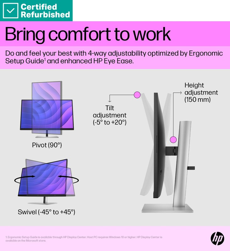 RENEW SILVER HP E27q G5 QHD Monitor - 27" 2560x1440 QHD 350-nit 75Hz AG, IPS, HDMI/DisplayPort, 4x USB-A, height adjustable/tilt/swivel/pivot, 1 years thumbnail 6