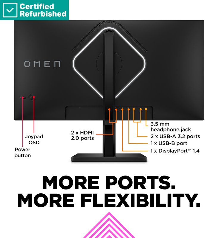 RENEW SILVER OMEN by HP 27qs QHD Gaming Monitor - 27" 2560x1440 QHD 400-nit 240Hz AG, IPS, 2x HDMI/DisplayPort, 2x USB-A, speakers, height adjustable/tilt/pivot, 1 years thumbnail 5