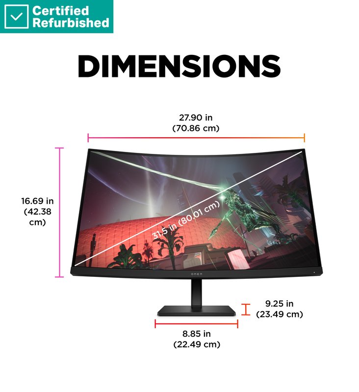 RENEW GOLD OMEN by HP 32c Curved Gaming Monitor - 31.5" 2560x1440 QHD 400-nit 165Hz AG, Curved, VA HDR 400, 2x HDMI/DisplayPort, height adjustable/tilt, 1 years thumbnail 8