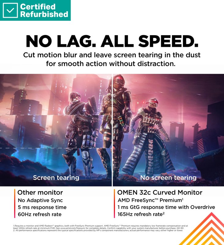 RENEW GOLD OMEN by HP 32c Curved Gaming Monitor - 31.5" 2560x1440 QHD 400-nit 165Hz AG, Curved, VA HDR 400, 2x HDMI/DisplayPort, height adjustable/tilt, 1 years thumbnail 9