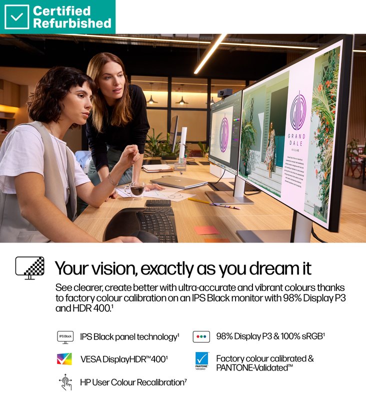RENEW SILVER HP 727pq Series 7 Pro QHD Monitor - 27" 2560x1440 QHD 400-nit 120Hz AG, IPS Black HDR 400, USB-C(15W)/HDMI/DisplayPort/DisplayPort-out, 3x USB-A, No, height adjustable/tilt/swivel/pivot, 1 years (replaces Z27q G3) thumbnail 7