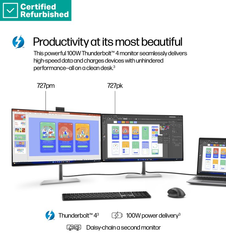RENEW SILVER HP 727pk Series 7 Pro 4K Charging Monitor - 27" 3840x2160 UHD 400-nit 60Hz AG, IPS Black HDR 400, USB-C(100W)/USB-C(15W)/HDMI/DisplayPort Daisy-Chain, 5x USB-A, RJ-45 LAN, height adjustable/tilt/swivel/pivot, 1 years thumbnail 9