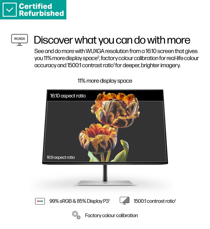 RENEW SILVER HP 724pn Series 7 Pro WUXGA Monitor - 24" 1920x1200 WUXGA 350-nit 100Hz AG, IPS, HDMI/DisplayPort/DisplayPort-out, 4x USB-A, No, height adjustable/tilt/swivel/pivot, 1 years (replaces Z24n G3) thumbnail 9