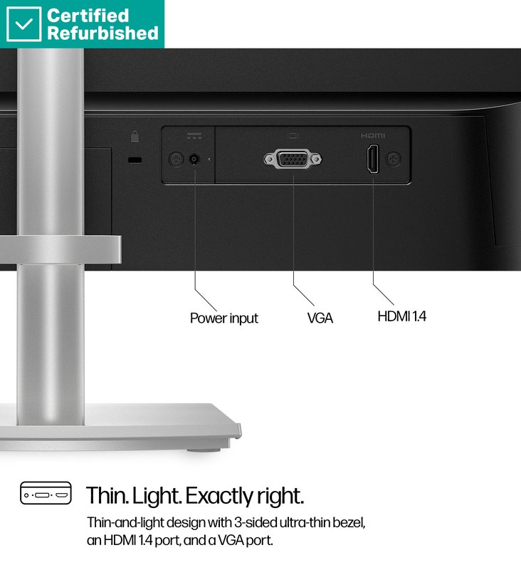 RENEW SILVER HP 524sh Series 5 FHD Monitor - 23.8" 1920x1080 FHD 300-nit 100Hz AG, IPS, HDMI/VGA, height adjustable/tilt, 1 years thumbnail 6