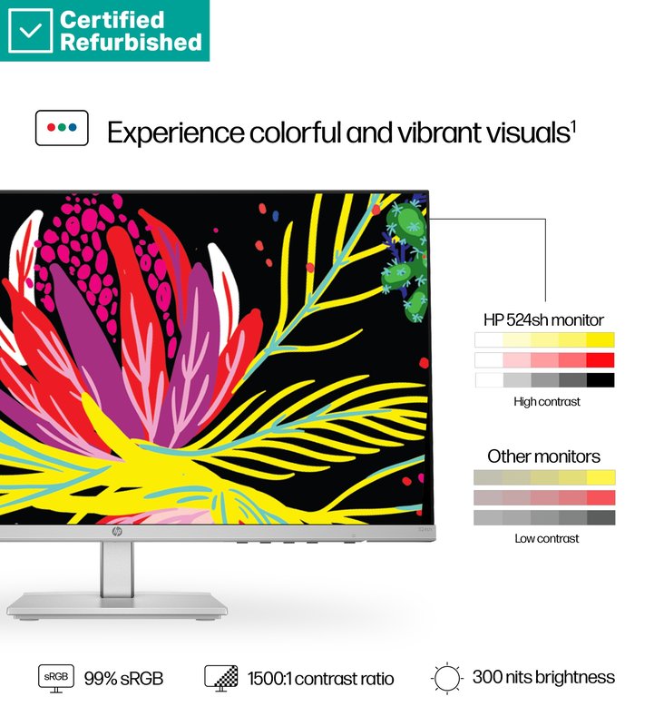 RENEW SILVER HP 524sh Series 5 FHD Monitor - 23.8" 1920x1080 FHD 300-nit 100Hz AG, IPS, HDMI/VGA, height adjustable/tilt, 1 years thumbnail 9