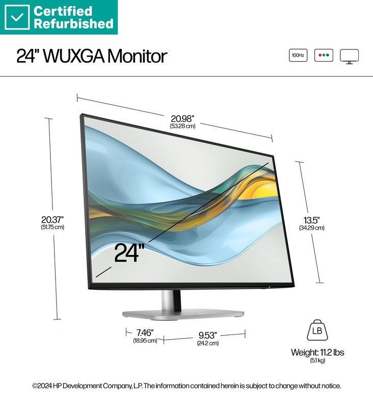 RENEW GOLD HP 524pn Series 5 Pro WUXGA Monitor - 24" 1920x1200 WUXGA 350-nit 100Hz AG, IPS, HDMI/DisplayPort, 4x USB-A, height adjustable/tilt/swivel/pivot, 1 years (replaces E24i G4) thumbnail 9
