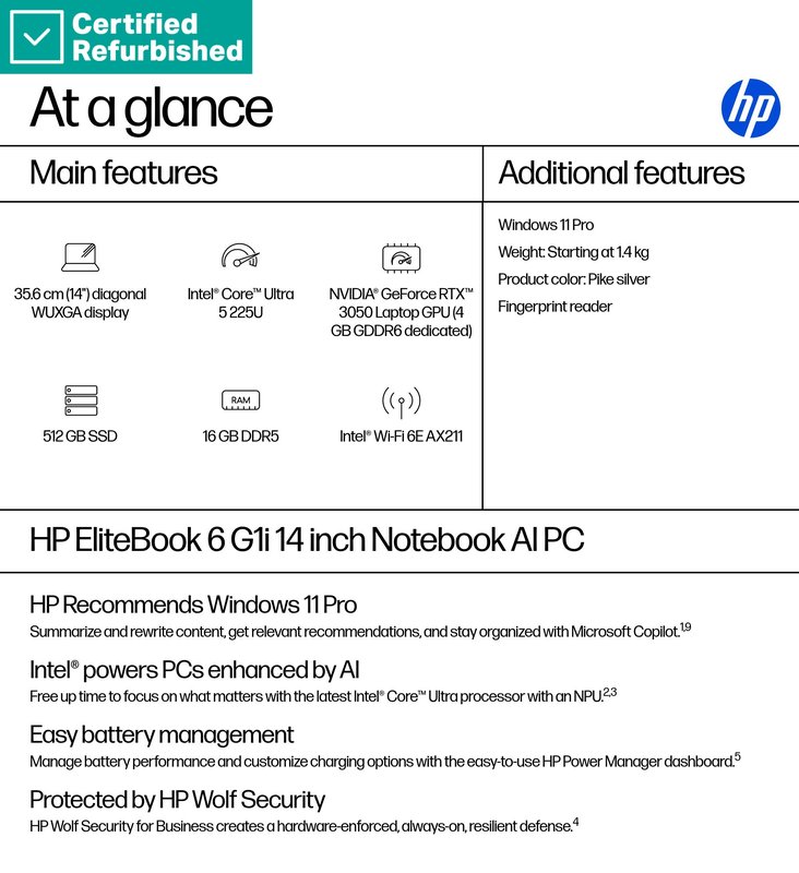 RENEW GOLD HP EliteBook 6 G1i 14 - Ultra 5-225U, 16GB, 512GB SSD, 14 WUXGA 300-nit AG, 5MP IR cam, Smartcard, FPR, UK keyboard, 56Wh, Win 11 Pro, 1 years thumbnail 9