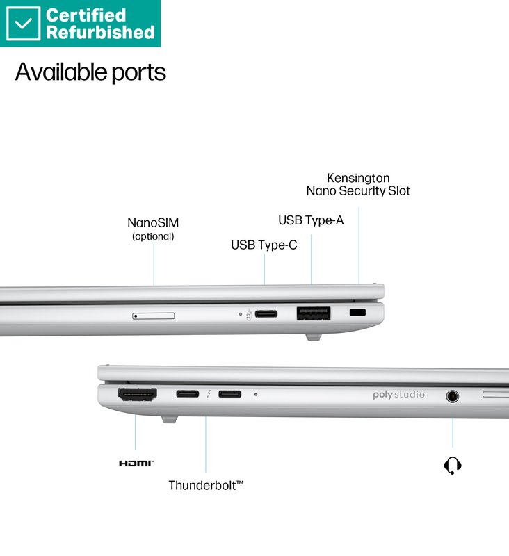 RENEW SILVER HP EliteBook 8 G1i 13 - Ultra 5-235U, 32GB, 512GB SSD, 13.3 WUXGA 300-nit AG, 5MP IR cam, Smartcard, FPR, US keyboard, 62Wh, Win 11 Pro, 1 years thumbnail 7